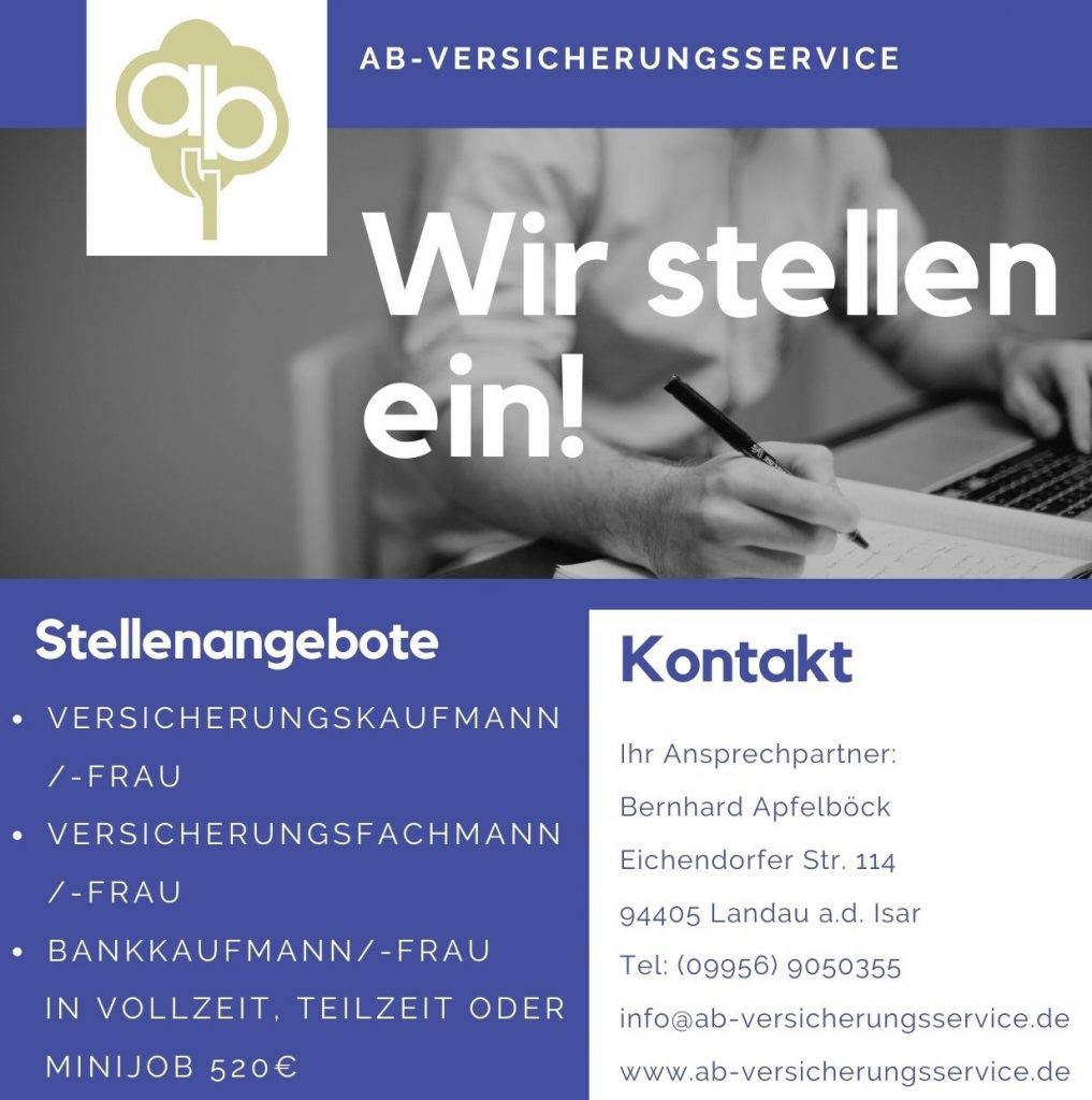 Wir stellen ein! Versicherungskaufmann/-frau, Versicherungsfachmann/-frau, Bankkaufmann/ -frau in Vollzeit, Teilzeit oder MiniJob 520€
